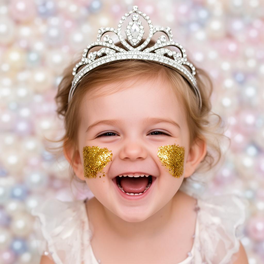 Girl laughing wearing a sparkling tiara